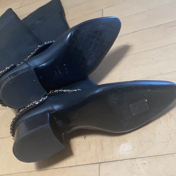 Chanel black leather knee high boots 39,5 g chain - Picture 14 of 16